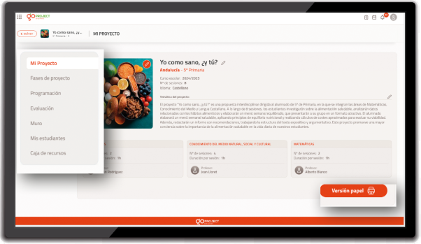 Pantalla para personalizar proyectos
